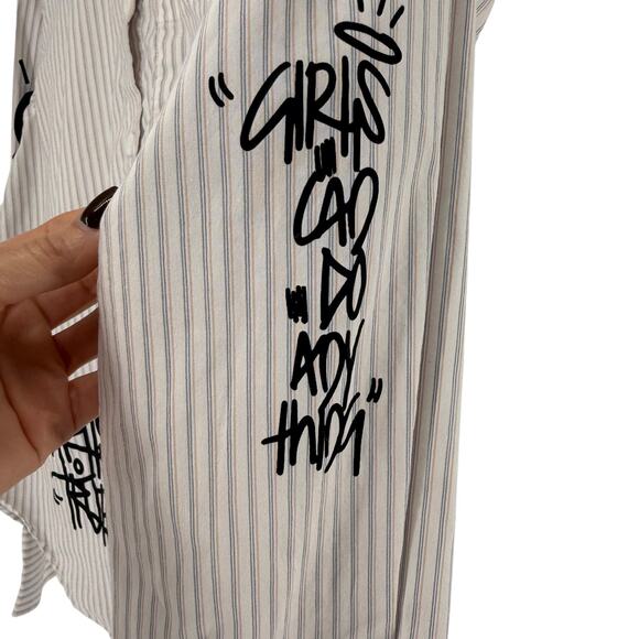 Zadig Voltaire Tais Raye XS Button Up Shirt Stripe Girl Power Designer White - Picture 8 of 15